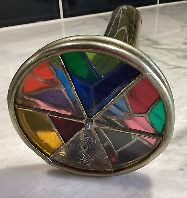 #ad #ad Stained Glass Double Wheeled Brass Kaleidoscope Signed Janice Chesnick