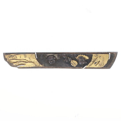 #ad Shakudo Japanese Floral Brooch Gold amp; Silver Bar Pin 2 Toned Vintage Asian