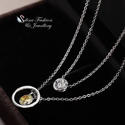 18K White Gold Filled Made With Swarovski Crystal Round Double Layer Necklace