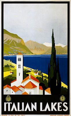 #ad ITALIAN LAKES 1930 Vintage Italian Travel Poster CANVAS PRINT 24x36 in.