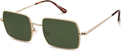 #ad SOJOS Polarized Sunglasses Womens Mens Rectangle Polygon Green Lens Gold Frame
