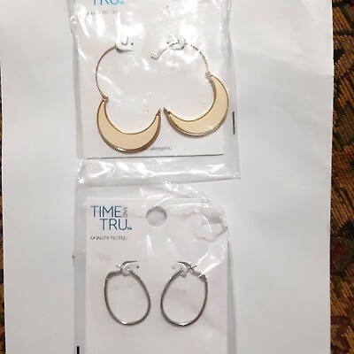 #ad NWT Time amp; Tru fashion pair hoop earrings enamel silver tone