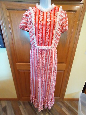 #ad Womens Maxi Dress Lane Bryant Vintage 70s Prairie Floral w Lace Trim Size M