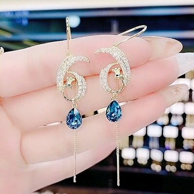 #ad Fashion Waterdrop Phoenix Crystal Earrings Line Drop Dangle Women Party Jewelry