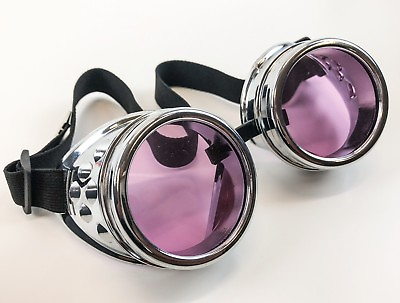 #ad Purple Lens Silver Goggles Steampunk Punk Goth Burning man Sun glass 3 Set Lens