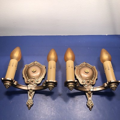 Wired Pair Antique Wall Sconce Fixtures Riddle Co 42F