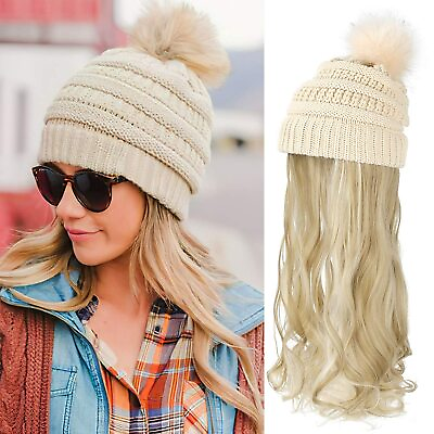 AynnQueen Beanie with Hair Attached for Women Slouchy Cable Hat Wig Knit Beanie