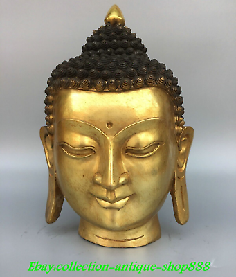 #ad 11quot; Old Chinese Bronze Gilt Sakyamuni Shakyamuni Amitabha Buddha Head Statue