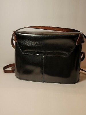Cristian Italy Black Brown Leather Binocular Purse Handbag Cross Body