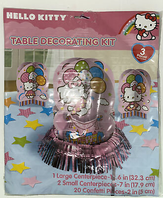 #ad #ad Hello Kitty Birthday Table Decorating Kit 3 Pc Centerpiece Plus Confetti NIP
