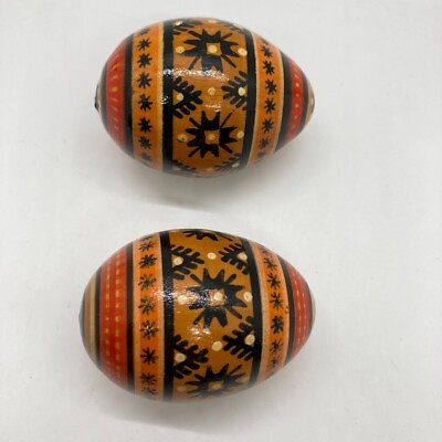 Lot 2 Pysanky Eggs Hand Painted 2.5quot; Wooden Egg Decorative Ukraine Folk Art