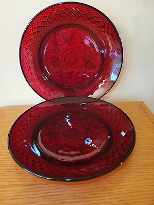 Set of 2 Vintage Ruby Red Plate Cristal D#x27;Arques Luminarc Plates France Durand