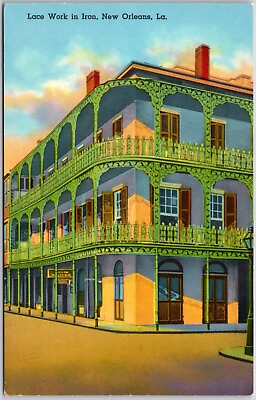 #ad Vintage New Orleans Louisiana LA Lace Work In Iron Curteich Colortone Postcard