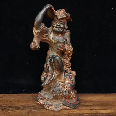 #ad 7.6quot; old antique Collection Fine carving Pure copper Story characters statue