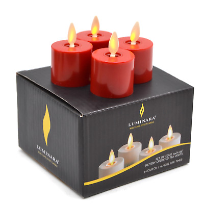 Luminara Moving Wick Flameless Red Tea Light Candles With Remote Timer Set of 4