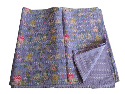 #ad Paradise Print Kantha Quilt Indian Cotton Bedspread Handmade Quilt Throw