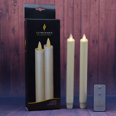Set of 2 8quot; Luminara Real Wax Flameless Moving Wick Ivory Wedding Taper Candles