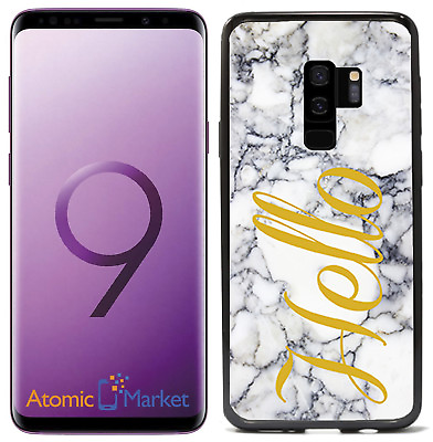 #ad White Marbel Print With Hello For Samsung Galaxy S9 Plus 2018 Case Cover