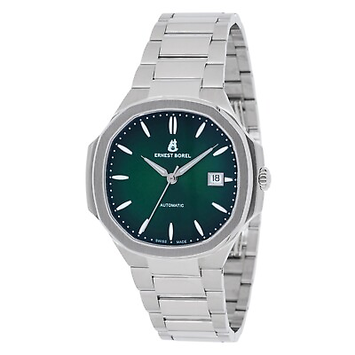 #ad Ernest Borel N0404G0M MS9S Men#x27;s Retro Green Dial Automatic Watch