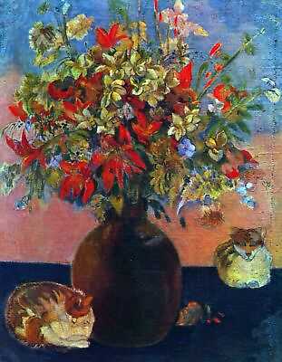 #ad Flowers and Cats by Paul Gauguin art painting print