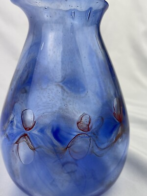 #ad Unique Artist Signed Blown Art Glass Vase Blue