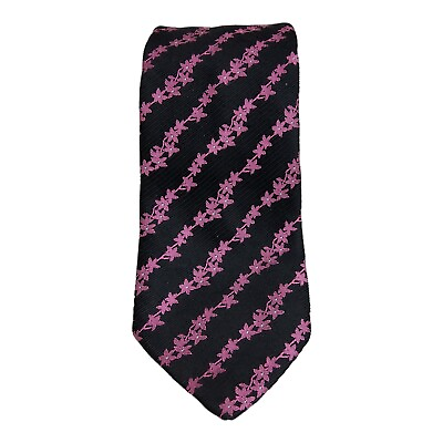 Thomas Pink Black Pink Floral Silk Necktie Tie Made In Morocco Woven In UK