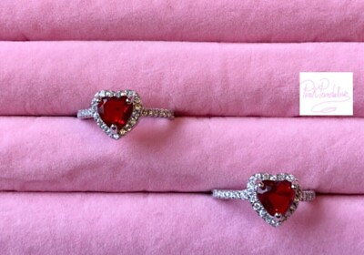 #ad Red heart ring size 6 baroque vintage Saint valentines gift sparkle zircon