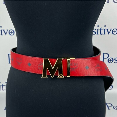 #ad MCM Mens Claus Red Leather Reversible Belt Customizable New