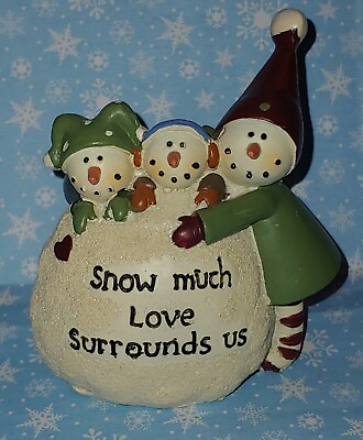 #ad Winter Snowman Trio quot;Snow Much Love Surrounds Usquot; Figurine Decoration
