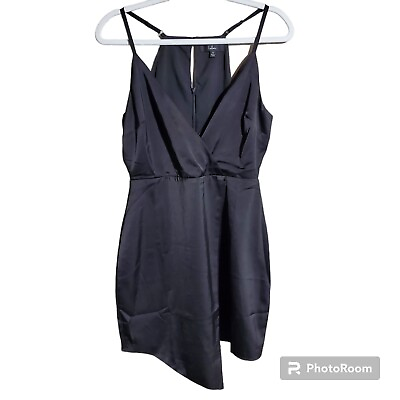 #ad Lulus Dress Women#x27;s Medium Black Cocktail Sleeveless Above Knee Mini V Neck