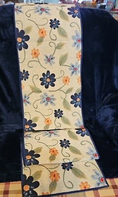 #ad Table Runner Floral Printed Blues Yellows Greens 70 Inches Length