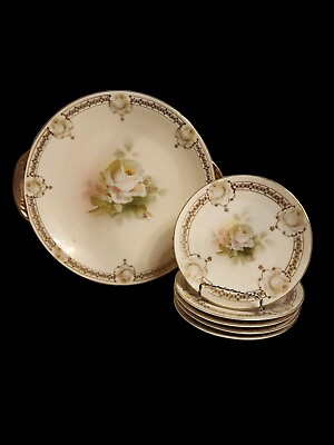 #ad Prussia Antique Royal Rudolstadt Porcelain Handled Cake Plate amp; Dessert Plates