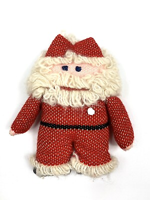 #ad Vintage Handmade Crochet Knit Santa Doll 11”