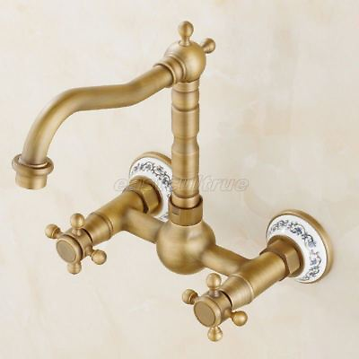 Antique Brass Ceramic Base Kitchen Bathroom Sink Faucet Swivel Spout ean023a