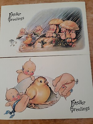 2 Rose O#x27;Neill KEWPIE Doll Postcards Reproduction of Antique Cards Easter 1997