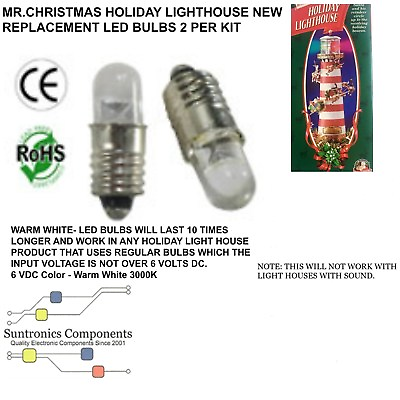 MR CHRISTMAS HOLIDAY LIGHTHOUSE new LED REPLACEMENT PART 2 BULBS