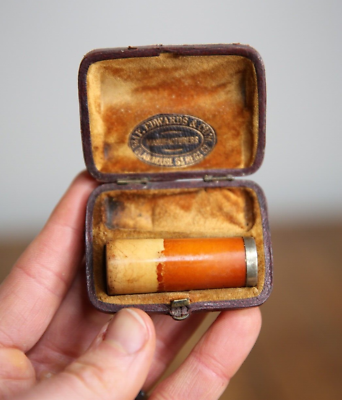#ad Antique Edward Estate Pipe Tobacco Smoking Mouthpiece Part in leather case