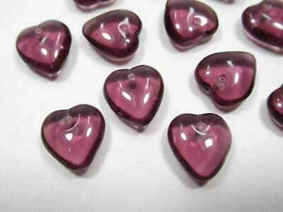 #ad Amethyst Purple Glass Heart Beads 12mm Puff Hearts Earring Findings Czech Qty 12