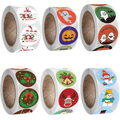 Christmas and Halloween Stickers 1 inch Round 500pcs Roll