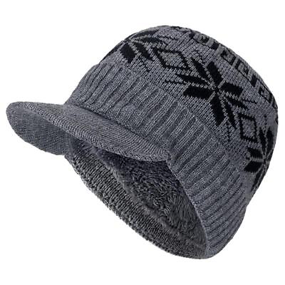 #ad Men Winter Warm Hat Knit Visor Beanie Fleece Lined Wool Women Brim Caps Knitted
