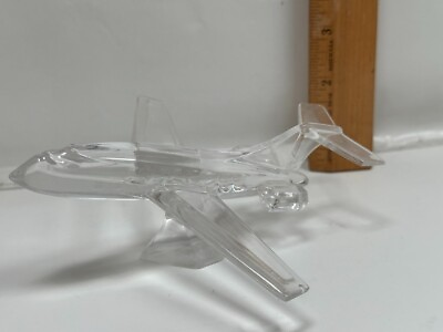#ad Vintage Airplane Plane Jet Paperweight Clear Glass Pilot Flight Attendant Travel