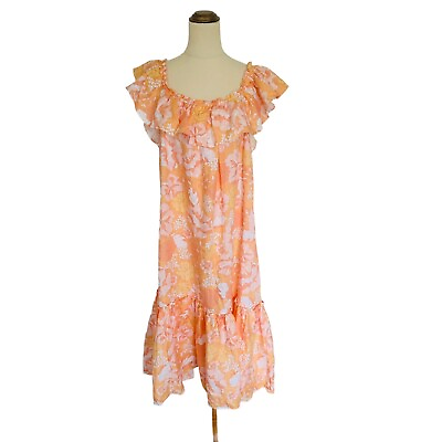 #ad NWT Seed Orange Floral 100% Linen Ruffle Frill Midi Dress Size 12 Summer Boho