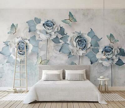 #ad 3D Solid Blue Rose Butterfly Wall Murals Wallpaper Murals Wall Sticker Wall