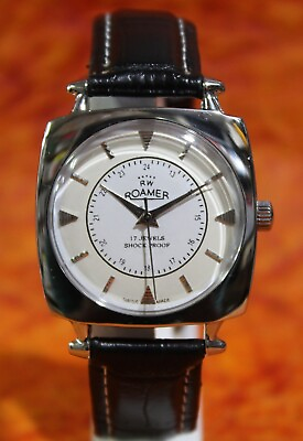 Antique Vintage Roamer Swiss ST96 17 Jewels Hand Wind White Dial Mens Wristwatch