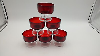 #ad Set Of 6 Luminarc Arcoroc Cavalier of France Ruby Red Goblets Sherbet Dessert