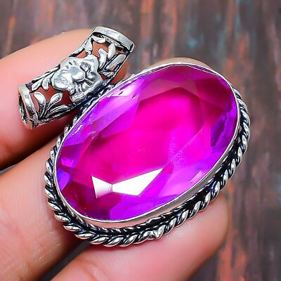 Pink Amethyst Gemstone Handmade Gift Jewelry Pendant 1.18quot; n780