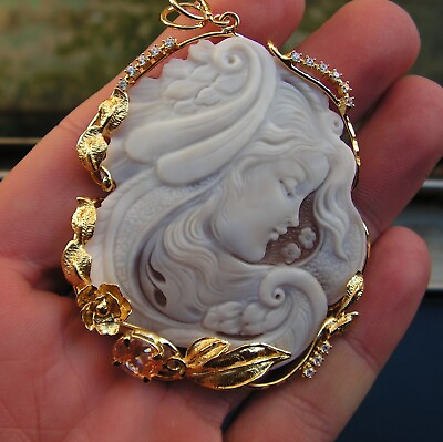 #ad #ad Vintage CARVED SHELL CAMEO HANDAMDE CARVED ITALY PIN PENDANT Silver 925 GOLD 