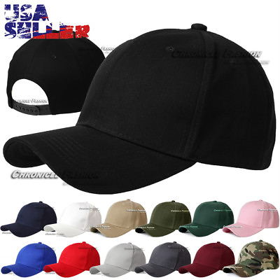#ad Baseball Cap Snapback Hat Adjustable Classic Plain Solid Blank Curved Visor Men