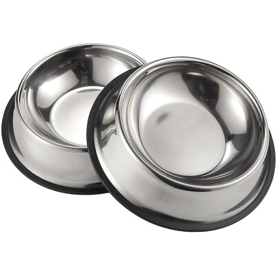 #ad Juvale Set of 2 Large Stainless Steel Dog Bowls Pet Food Water Dish 10 inch