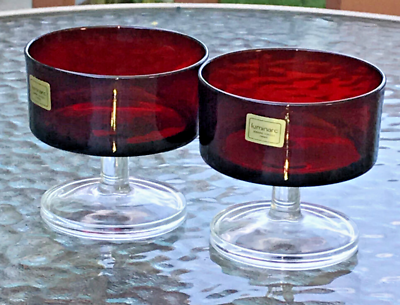 #ad Lot of 2 Vintage Luminarc France Red Ruby Stemware WIne Brandy Glass 6 OZ